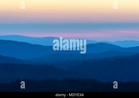 View from Lusen mountain over the Bavarian Forest at sunrise at Waldhauser in Bavarian Forest National Park, Bavaria, Germany Stock Photo