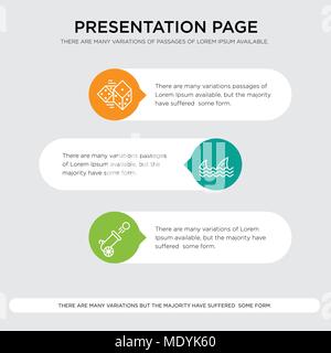 Cannon, Sharks, Dices presentation design template in orange, green, yellow colors with horizontal and rounded shapes Stock Vector