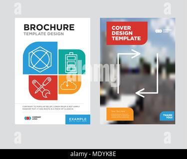Update arrows brochure flyer design template with abstract photo background, Download from the cloud, Battery level, Screwdriver and wrench, Arrow poi Stock Vector