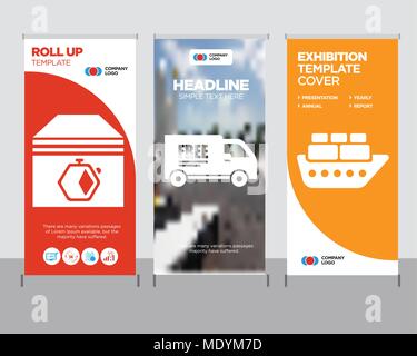 Containers on oceanic ship modern business roll up banner design ...