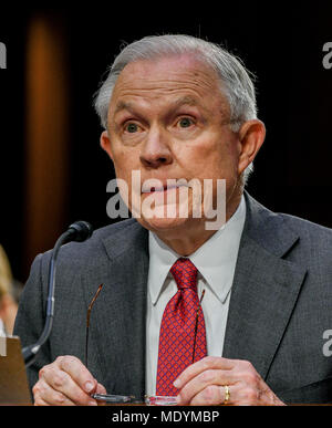 Washington DC., USA,  June 13, 2017.  US. Attorney General Jeff Sessions responds to questions from one of the members of the Senate Intelligence Committee during his testimony in front of the Committee. Credit: Mark Reinstein/MediaPunch Stock Photo