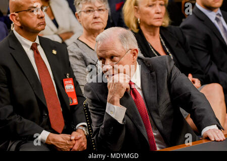 Washington DC., USA,  June 13, 2017.  US. Attorney General Jeff Sessions responds to questions from one of the members of the Senate Intelligence Committee during his testimony in front of the Committee. Credit: Mark Reinstein/MediaPunch Stock Photo