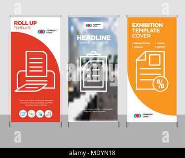 document percent modern business roll up banner design template, Document creative poster stand or brochure concept, print cover publication Stock Vector