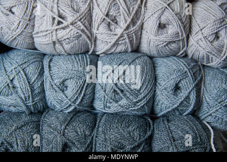 Gray tangles of knitting threads close-up. Stock Photo