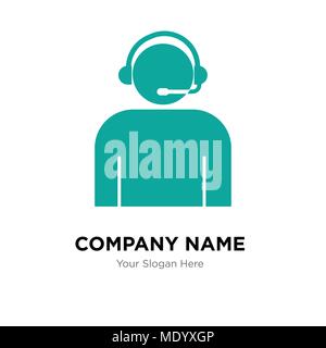 Call center worker with headset company logo design template, Business corporate vector icon Stock Vector