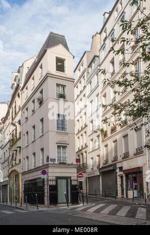 Paris, 2nd arrondissement, 97 rue de clery, angle of a building with the rue beauregard, André Chenier lived here, Stock Photo