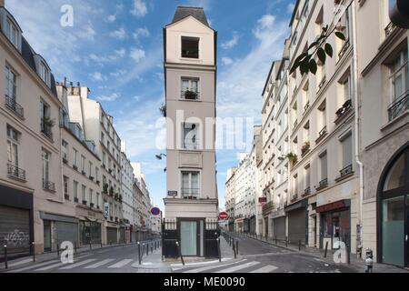 Paris, 2nd arrondissement, 97 rue de clery, angle of a building with the rue beauregard, André Chenier lived here, Stock Photo