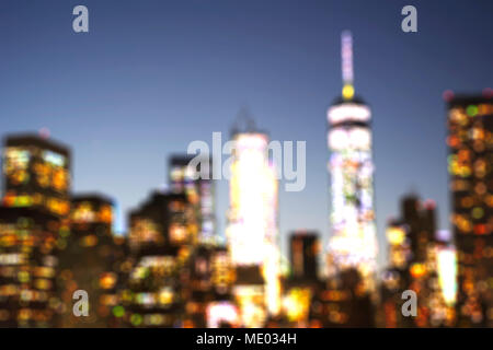 Defocused view of New York City skyline downtown from Brooklyn at evening Stock Photo