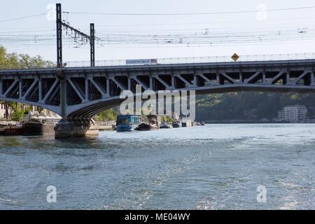France, Lyon, Quays of the Saône River, Pont Kitchener Marchand, Stock Photo