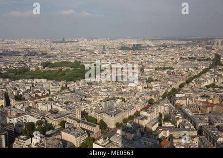 Aerial view of Paris from the 56th floor of the Tour Montparnasse, 6th arrondissement, Boulevard du Montparnasse, Stock Photo