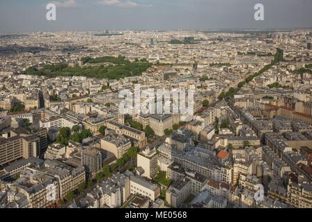 Aerial view of Paris from the 56th floor of the Tour Montparnasse, 6th arrondissement, Boulevard du Montparnasse, Stock Photo