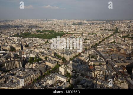 Aerial view of Paris from the 56th floor of the Tour Montparnasse, 6th arrondissement, Boulevard du Montparnasse, Stock Photo