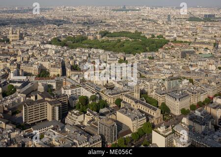 Aerial view of Paris from the 56th floor of the Tour Montparnasse, 6th arrondissement, Boulevard du Montparnasse, Stock Photo