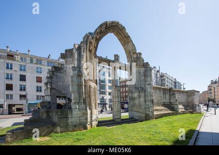 France, Rouen, ruins of the former Church Saint-Vincent, bombarded in 1944, South gate and wall, Stock Photo