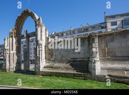 France, Rouen, ruins of the former Church Saint-Vincent, bombarded in 1944, South gate and wall, Stock Photo