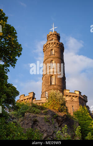 Vice Admiral Horatio Nelson Monument on top of Calton Hill in Edinburgh, Scotland, UK Stock Photo