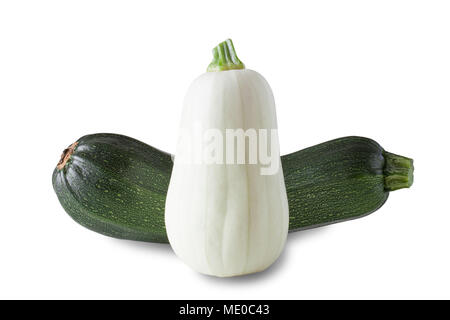 Two zucchini isolated on white background. Clipping path. Stock Photo