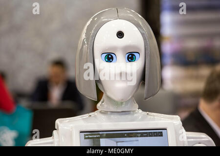 Moscow, Russia - April, 2018: Promo robot on the exhibition Stock Photo