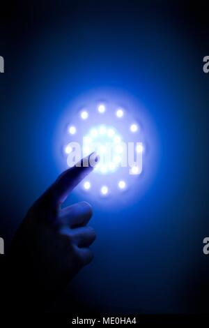 Person pressing button on screen. Stock Photo
