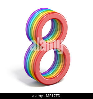 Rainbow font number 8 EIGHT  3D rendering illustration isolated on white background Stock Photo