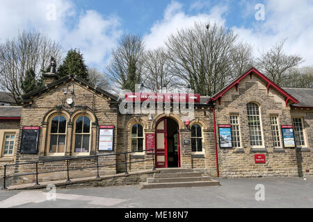 Haworth Station, heritage railway near Bradford, home of the famous Bronte family. Stock Photo