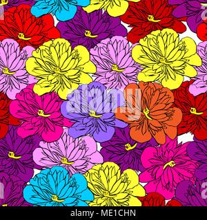 multi-colored buds of a blooming peony isolated on white background, seamless pattern Stock Vector