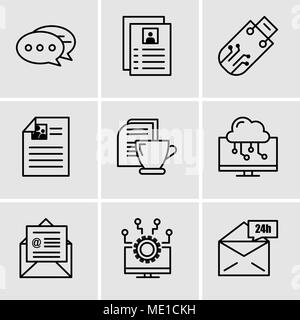 Set Of 9 simple editable icons such as Mail 24 hours, Laptop, on mail, Laptop, Mail and tea, Pendrive, Flyer, Chat, can be used for mobile, web UI Stock Vector