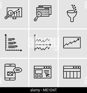 Set Of 9 simple editable icons such as Table for data, Data import interface, Data analytics bars, Data analytics, Chart, Bars, Data analytics, Data s Stock Vector