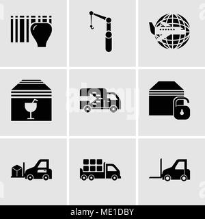 Set Of 9 simple editable icons such as Logistics transport, Boxes storage for delivery inside a truck box from back view, Delivery transportation mach Stock Vector