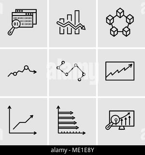 Set Of 9 simple editable icons such as Analytics Settings, Analytic, Data analytics descending, Data analytics, Nodes connections interface, Missing d Stock Vector