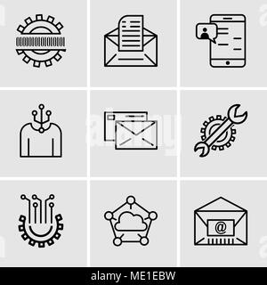 Set Of 9 simple editable icons such as Mail, Cloud computing, Settings, Settings, Mail, Human, Chat in Smartphone, Email, Binary code, can be used for Stock Vector