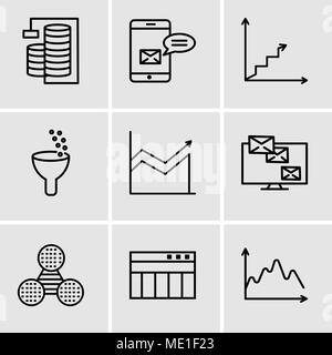 Set Of 9 simple editable icons such as Data, Table for data, Pie graphic comparison, Monitor analytic, Data analytics, Data analytics ascending, Data  Stock Vector