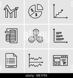 Set Of 9 simple editable icons such as Data import interface, Chart, User warning, Bars, Pie graphic comparison, Database Analysis, Data analytics asc Stock Vector