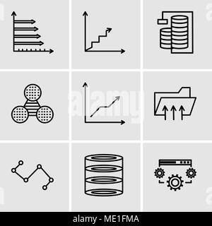 Set Of 9 simple editable icons such as Data settings, data analytics, Nodes connections interface, Connected folder data, Data analytics descending, P Stock Vector