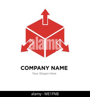 Delivery cube box package with four arrows in different directions company logo design template, Business corporate vector icon Stock Vector