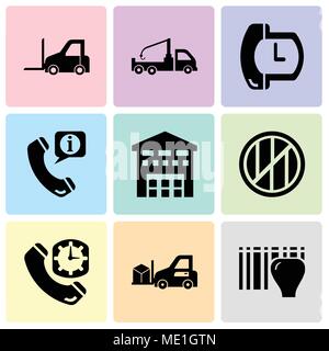 Set Of 9 simple editable icons such as Identification for delivery with bars, Delivery transportation machine, Phone auricular and clock delivery, Woo Stock Vector