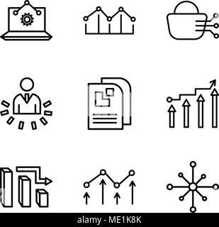 Set Of 9 simple editable icons such as Data analytics wheel, Decreasing chart, 3d data analytics bars, Binary Processed Mobile Analysis, Data page, Us Stock Vector