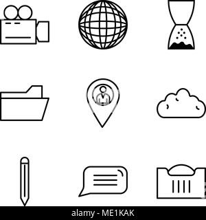 Set Of 9 simple editable icons such as Shopping basket, Speech bubble, Edit tool, Cloud, Location pointer, File folder, Hand pointing to left, Interna Stock Vector