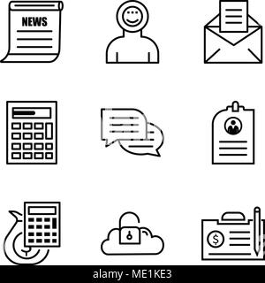 Set Of 9 simple editable icons such as contract, Key data, money calculator, CV, chat, calculator, email, astronaut, newspaper, can be used for mobile Stock Vector