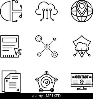 Set Of 9 simple editable icons such as Billboard, Radar, mail, Protection, Network, Blank, World placeholder, Cloud computing, Cube, can be used for m Stock Vector