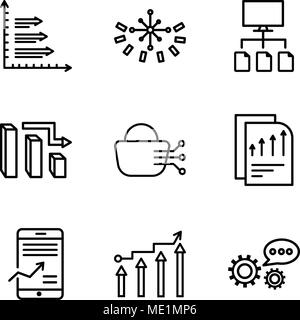 Set Of 9 simple editable icons such as 3d data analytics, Binary Processed Mobile Analysis, Mobile stock data analysis, Bars chart page, Stock dealing Stock Vector