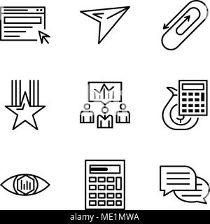 Set Of 9 simple editable icons such as chat, calculator, analytic view, money calculator, business men, star, clip, plane, search, can be used for mob Stock Vector