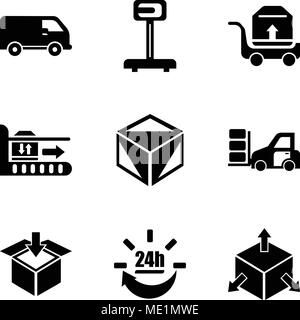 Set Of 9 simple editable icons such as Delivery cube box package with four arrows in different directions, 24 hours delivery, Delivery packaging box,  Stock Vector