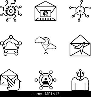 Set Of 9 simple editable icons such as Human, User, Mail bird, Mail, Placeholder, Cloud computing, Analytics, Mail, Settings, can be used for mobile,  Stock Vector