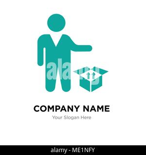 Person standing beside a delivery box company logo design template, Business corporate vector icon Stock Vector