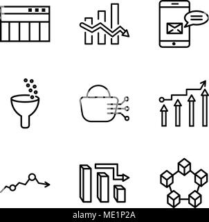 Set Of 9 simple editable icons such as Data interconnected, 3d data analytics bars, Missing data on analytics, Binary Processed Mobile Analysis, Stock Stock Vector