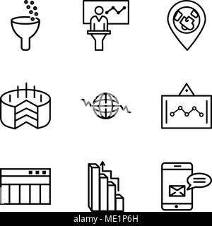 Set Of 9 simple editable icons such as Data analytics bars, Targeting, Table for data, Data analytics screen, Global Heart Beat, Folder Connected Circ Stock Vector