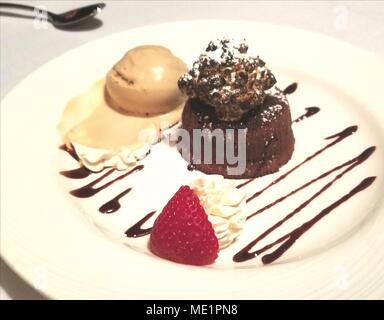 Fancy Chocolate Dessert with Ice Cream Stock Photo
