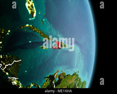 Satellite morning view of Haiti highlighted in red on planet Earth. 3D ...