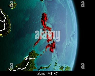 Satellite view of Philippines highlighted in red on planet Earth with ...